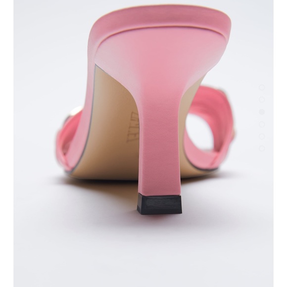 NWT ZARA Heeled Sandals With Chain Detail Gold Pink 9/40 - Picture 3 of 5